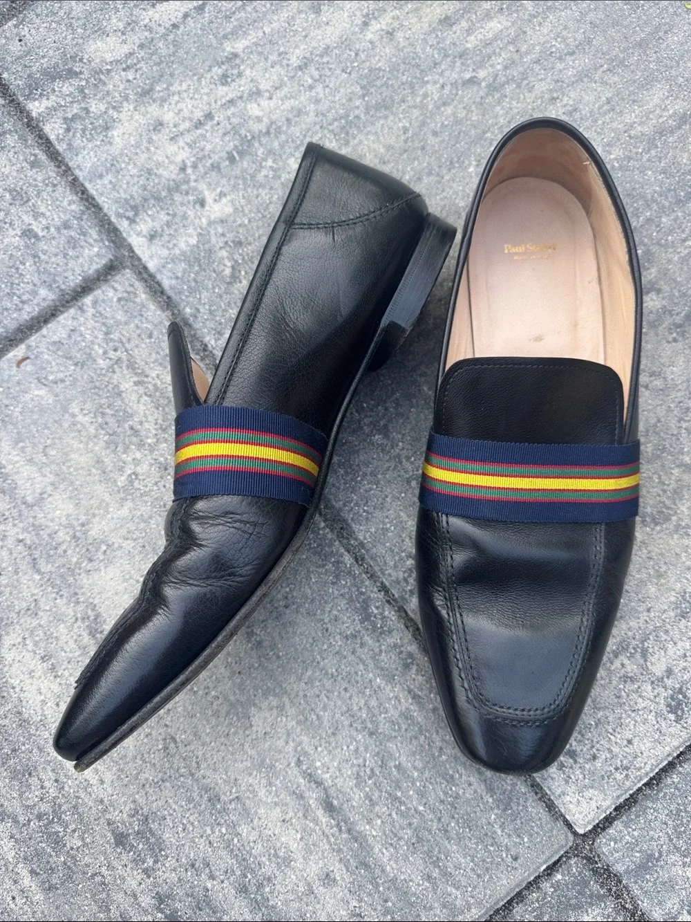 Paul Stuart Herve Ribbon Band Black Leather Loafer. Size 10 1/2.